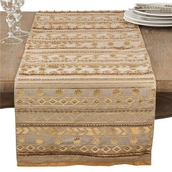 Saro Lifestyle Beaded Aztec Cotton Table Runner