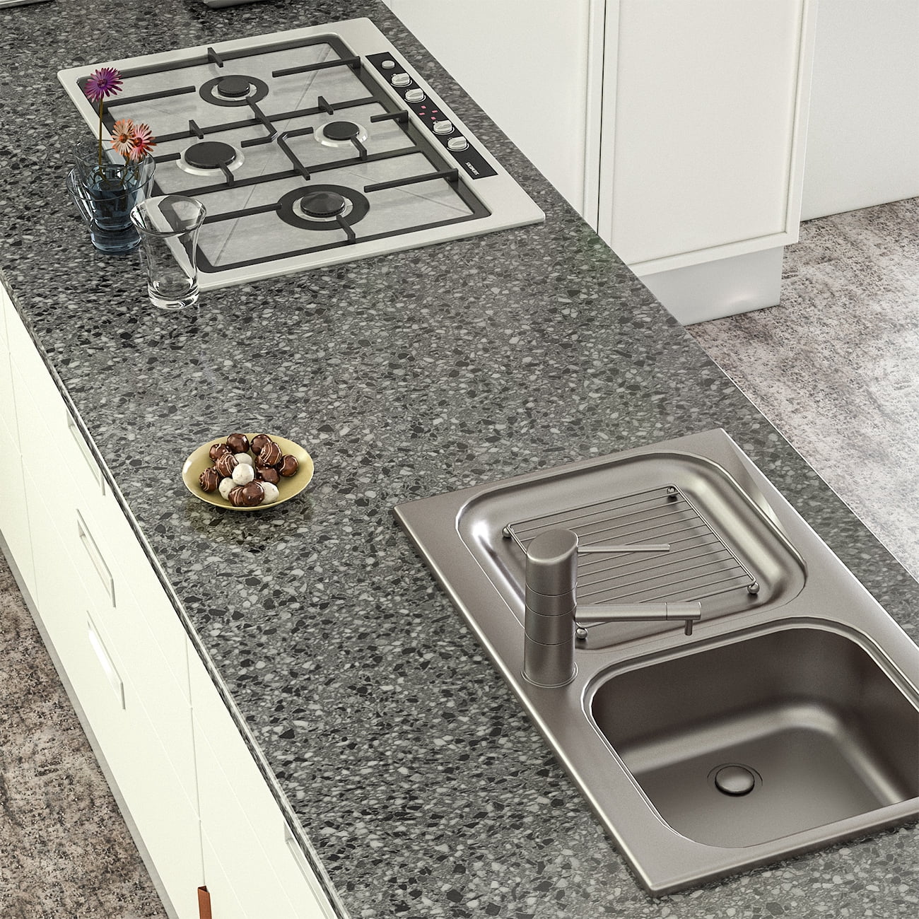 A-b-cil Black Gray Terrazzo Wallpaper 395" X 16" Granite Vinyl Countertop Contact Paper for Kitchen Counters Sinks Cover Top Laminate Stick and Peel Waterproof Wall Paper for Table Covers Stains