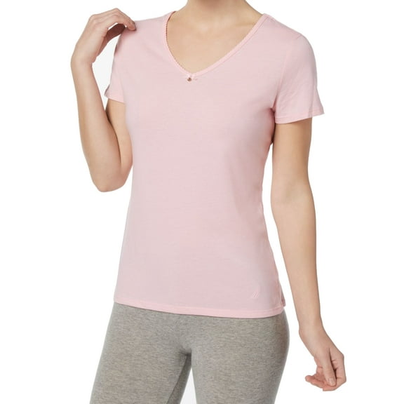 Nautica Womens Knit Jersey V Neck Top,Orchid Pink,Small