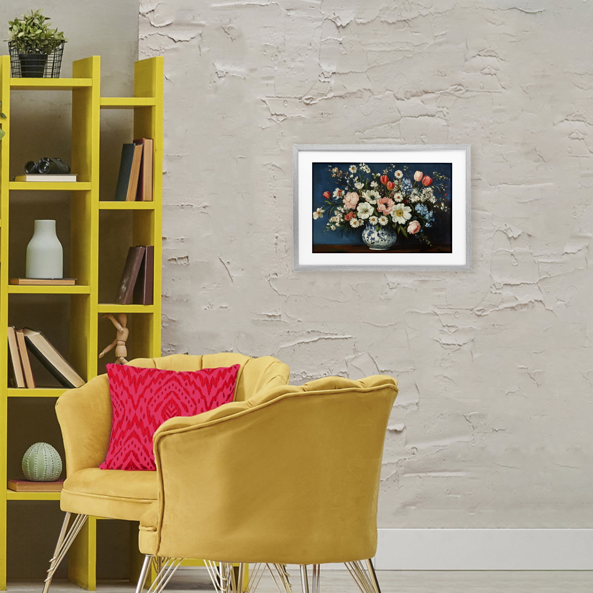 Stupell Industries Colorful Bouquet in Vase Gray Framed Print Under Glass, design by Petal Prints Design