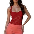 thumbnail image 1 of Women Lace Neck Crop Tops Sexy See Through Going Out Tops Cute Backless Sheer Tank Mesh Shirt, 1 of 5