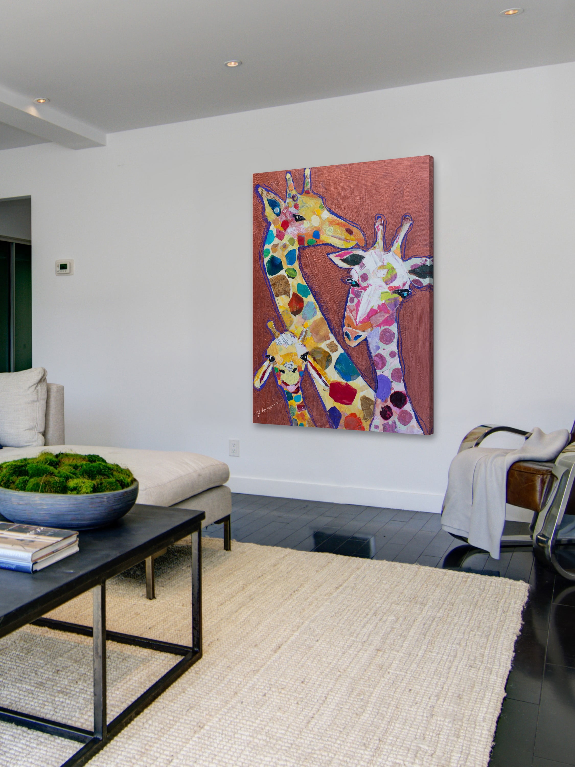 "Trois Girafes" Painting Print on Wrapped Canvas