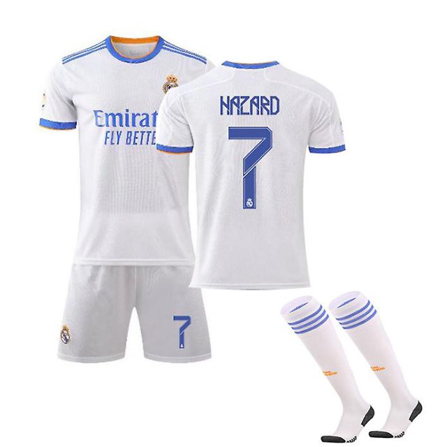 Nueva camiseta de fútbol para niños 2021/2022 7 # Hazard 10 # Modric Football Jerseys Suit Shorts/calcetines Set-7 White-22 BmatwkZeng Bmatwk Jersey
