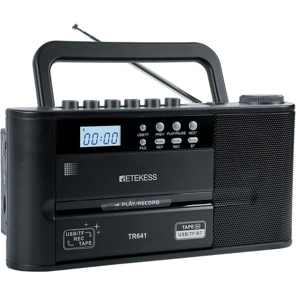 XIULIN TR641 Cassette Player Recorder, Cassette to DiXIULINital Converter, AM/FM Radio, Boombox with Earphone Jack, USB/TF, Wireless Connection, Battery or AC Powered