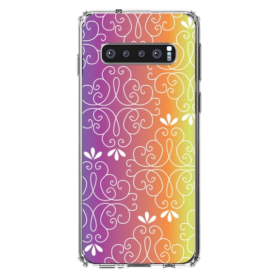 DistinctInk Clear Shockproof Hybrid Case for Samsung Galaxy S10  PLUS(6.4" Screen) - TPU Bumper, Acrylic Back, Tempered Glass Screen Protector - Blue Purple Orange Yellow Pink Gradient