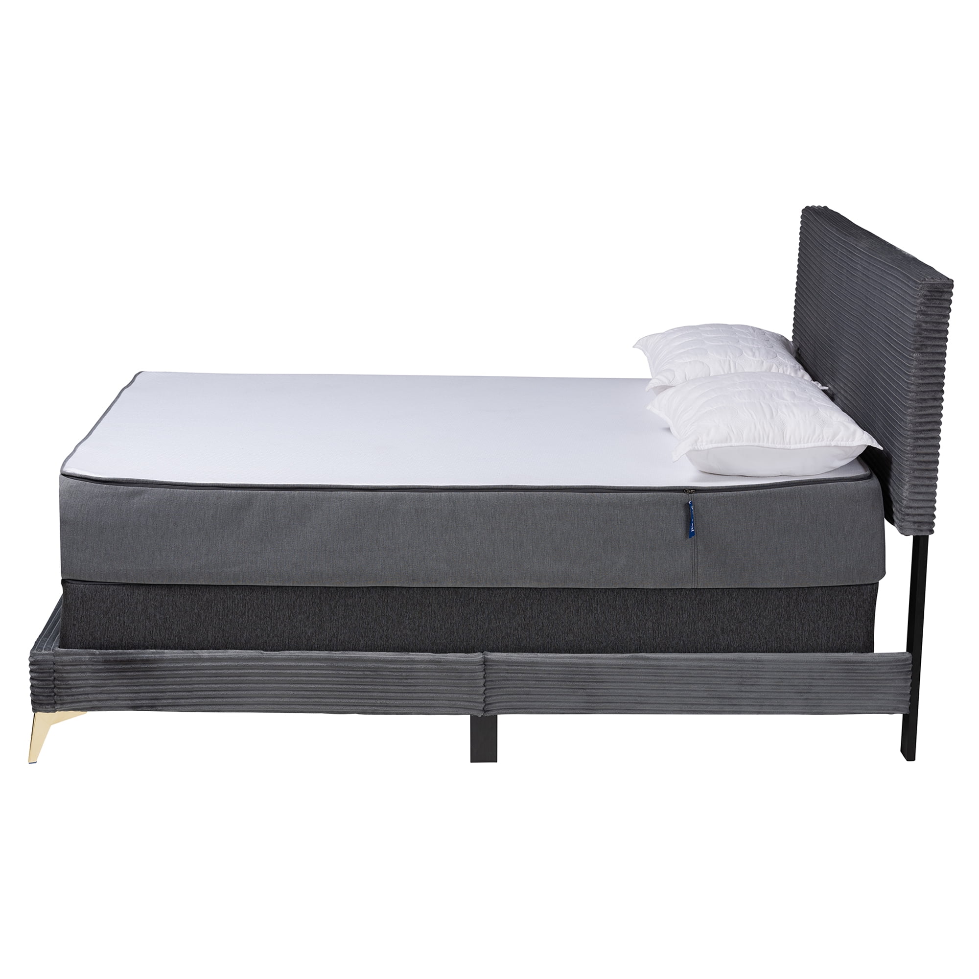 Baxton Studio Abberton Modern and Contemporary Grey Velvet and Gold Metal Queen Size Panel Bed