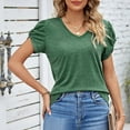 thumbnail image 3 of Fesfesfes Green Crewneck Women's Solid V-Neck Loose Twisted Short Sleeve T-shirt Top 4(S), 3 of 6