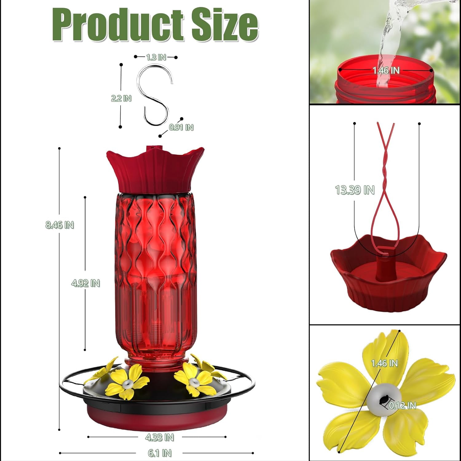 HZMSYQ Hummingbird Feeders for Outdoors, Hanging Hummingbird Feeder with Flower-Shaped Feeding Ports, Bird Feeder with Bee Proof Built-in Ant Moat, Outdoor Garden Decor Gifts for Women Mom