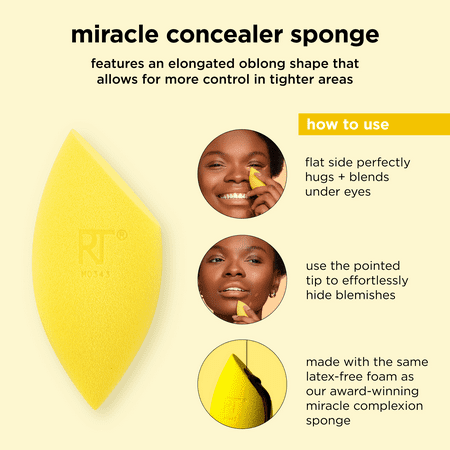 Real Techniques Miracle Concealer Sponge, Makeup Sponge for Liquids & Creams, Yellow, 1 Count