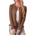 thumbnail image 3 of JWD Womens Cardigan Sweater Long Sleeve Crew Neck Button Front Knit Ruffle Trim Casual Lightweight Tops Coffee 2XL, 3 of 4