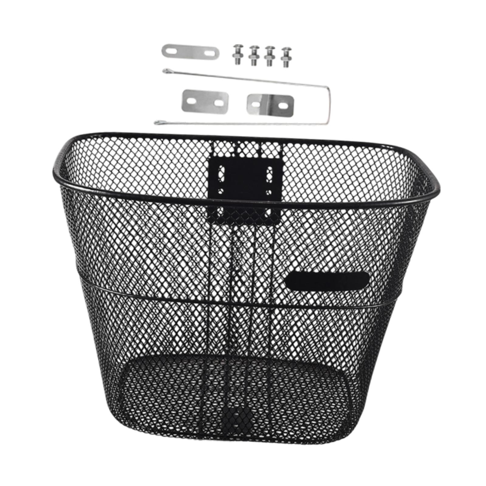 lacooooppia Bike Front Basket Metal Wire Cycling Accessory Black Universal Heavy Duty Basket Cargo Basket for Mountain Road Bikes L with Long Brace