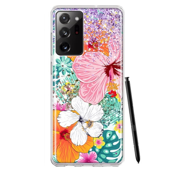MUNDAZE Samsung Galaxy Note 20 Ultra Shockproof Clear Hybrid Protective Phone Case Hawaiian Vibes Hibiscus Flowers Monstera Summer Cover
