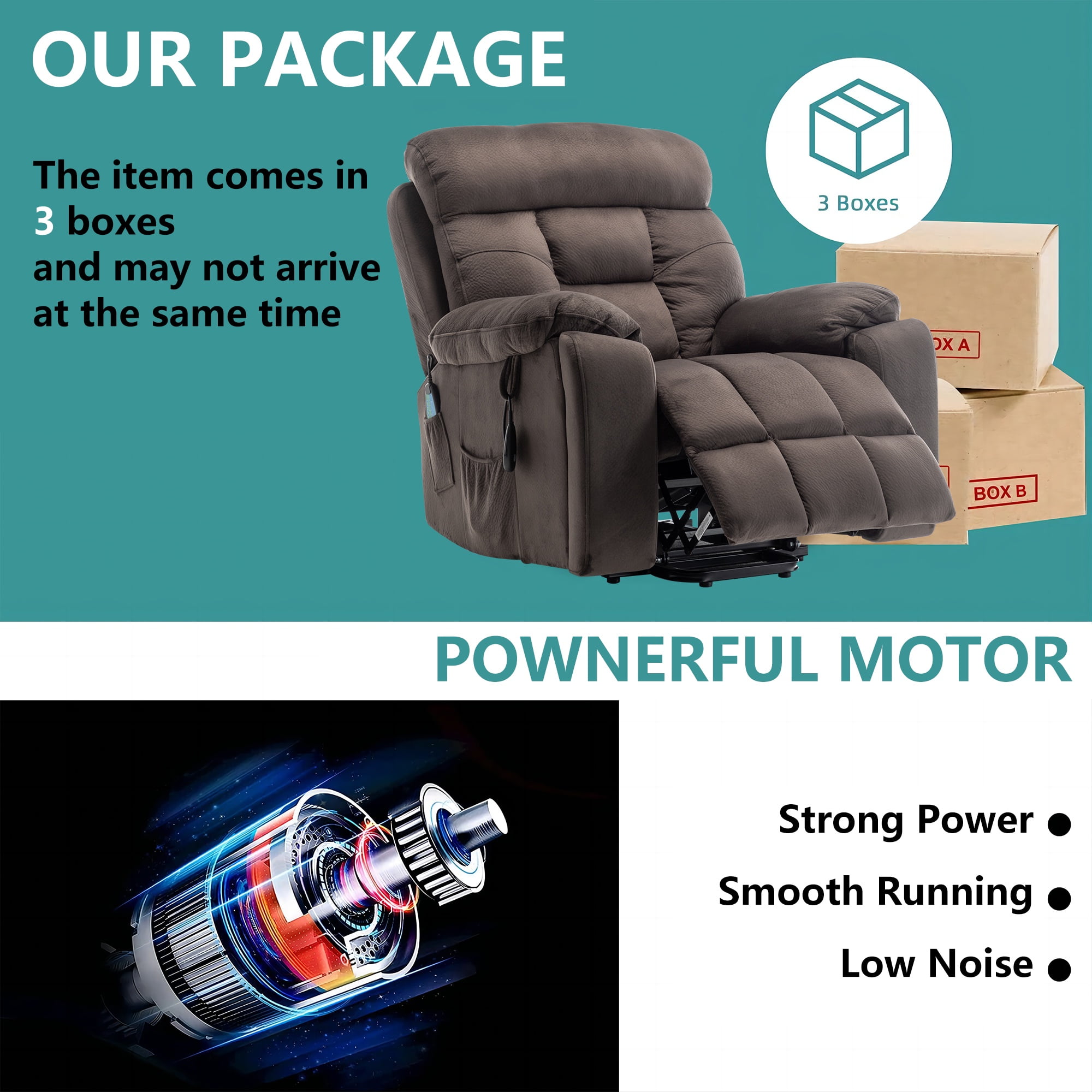 26 Inch Wide Seat Recliner Chair for Adults and Elderly, UHOMEPRO Oversized Power Lift Recliner Chair with Heat and Massage, Overstuffed Headrest, 350 lb Capacity, Dark Brown