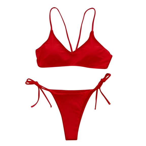 Women Two Piece Swimsuit Cute Triangle Bathing Suit Top String Bikini Sets Tie Side Swimwear