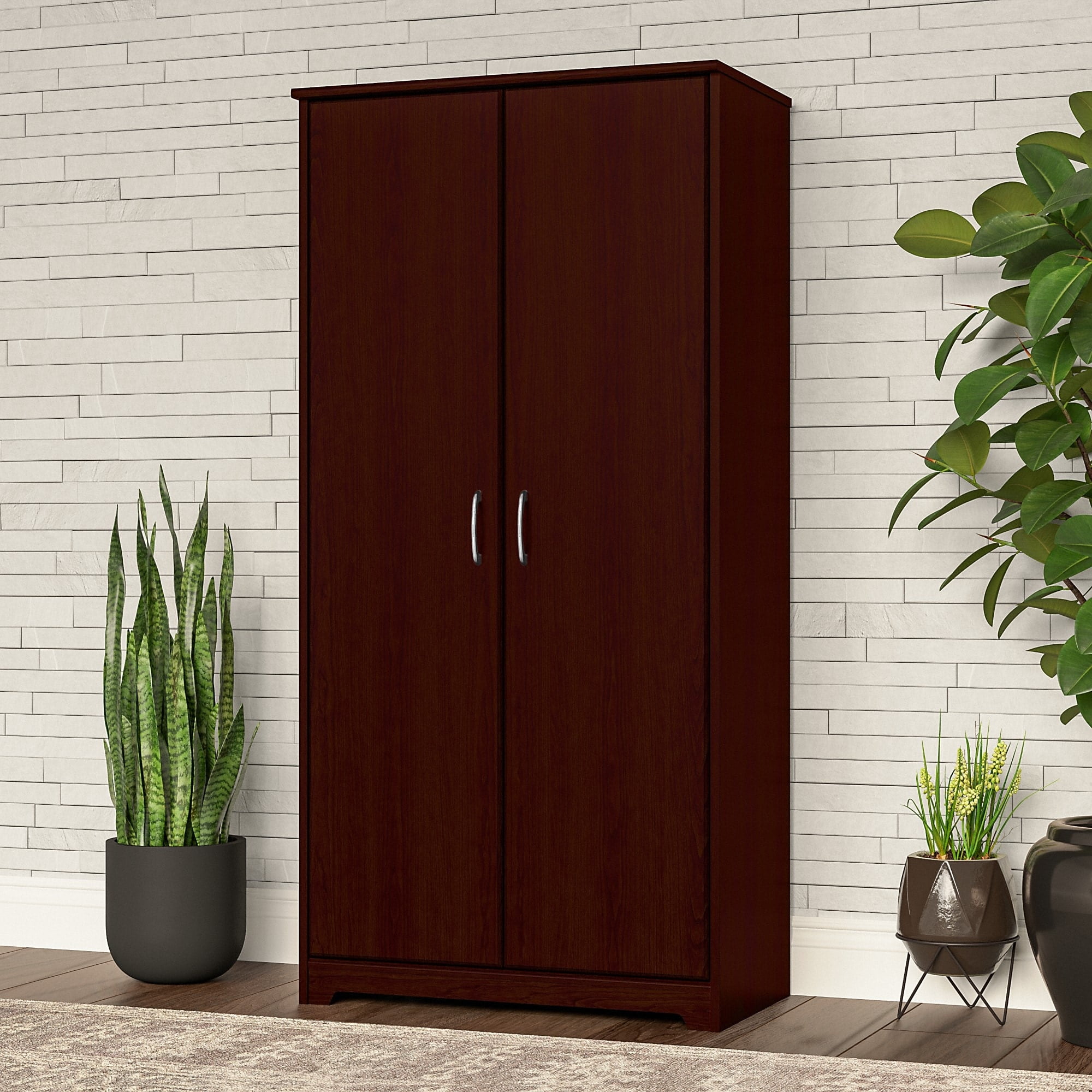 Bush Furniture Cabot Tall Storage with Doors by Harvest Cherry