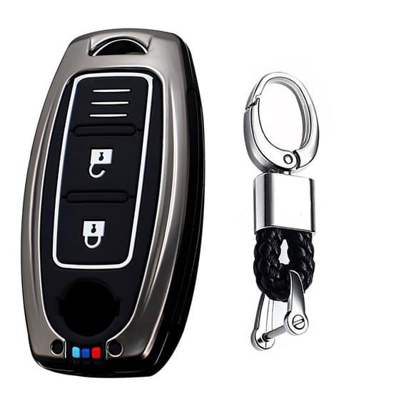 Keyless Entry Remote Control Key Fob Cover Protector Fit for Infiniti JX35 Q50 Q60 QX30 Zinc Alloy 2 Button Key Case Holder Protector Metal Keychain