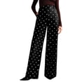 thumbnail image 2 of JUUNthy Womens Polka Dot Dress Pants, High Rise Flat Front Wide Leg Formal Office Daily Palazzo Trousers with Pockets Beige L, 2 of 13
