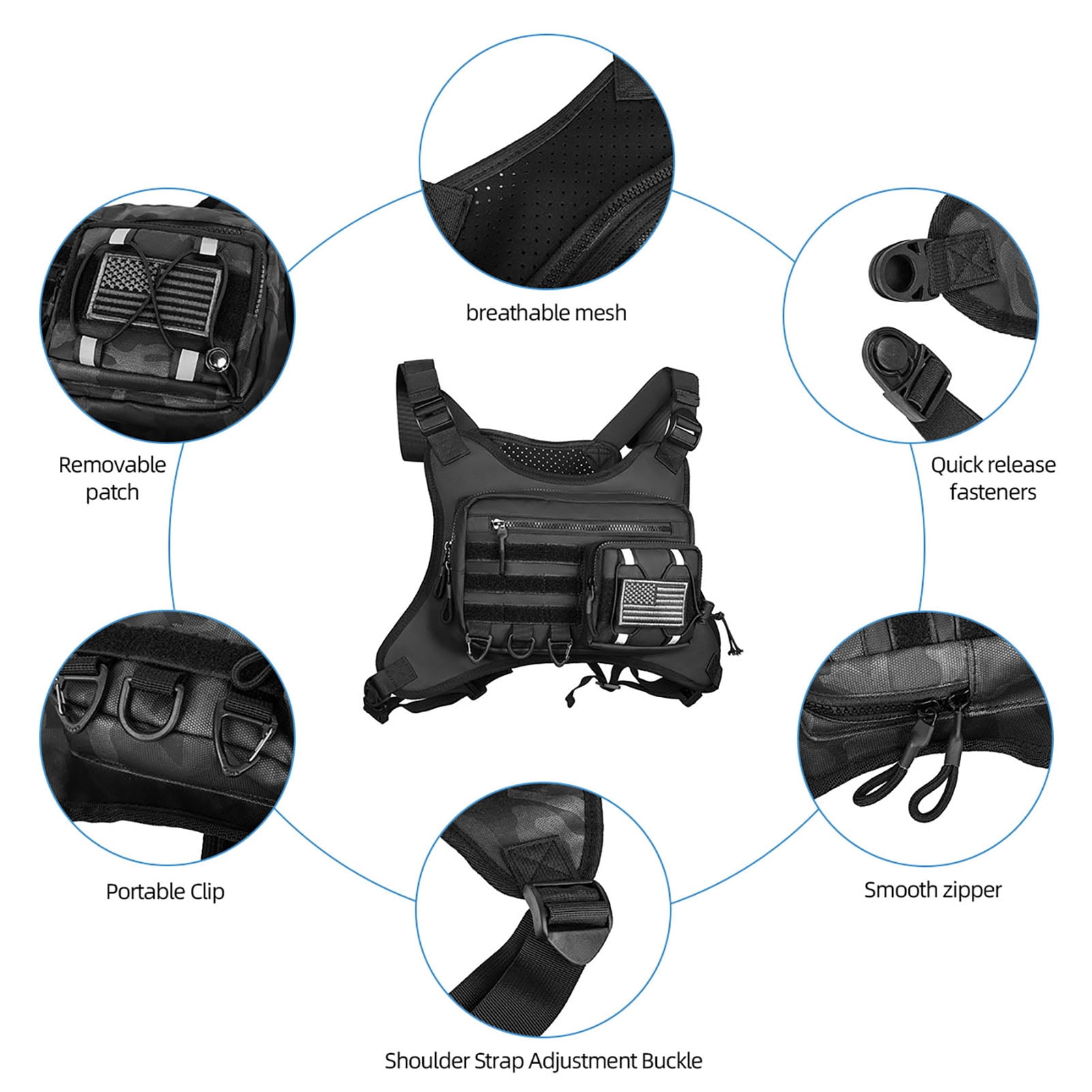 Sports Chest Bag for Men Water Resistant Lightweight Front Running Vest Bag With Phone Holder & Extra Storage for Workouts Cycling Black