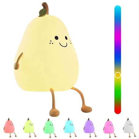 Wrvxzio Cute Pear Night Light Silicone Pear Nursery Lamp for Baby Dimmable Bedside Lamps with 7-Color and Timer USB Rechargeable Touch Nightlight for Kids Room Home Decoration
