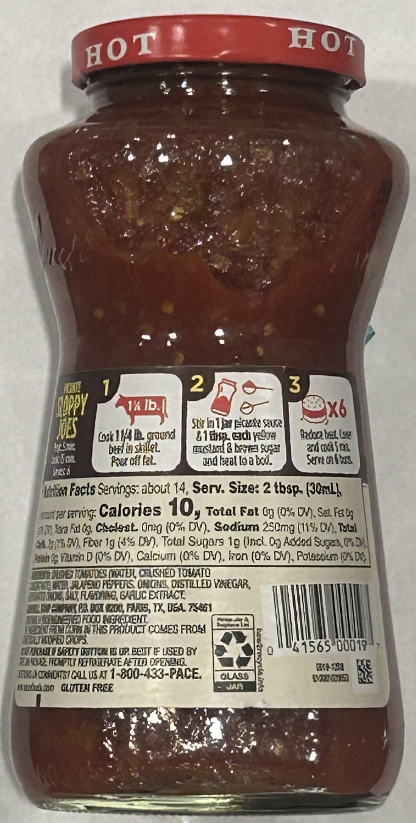 Pace Hot Picante Sauce, 16 oz Jar (Pack of 8)
