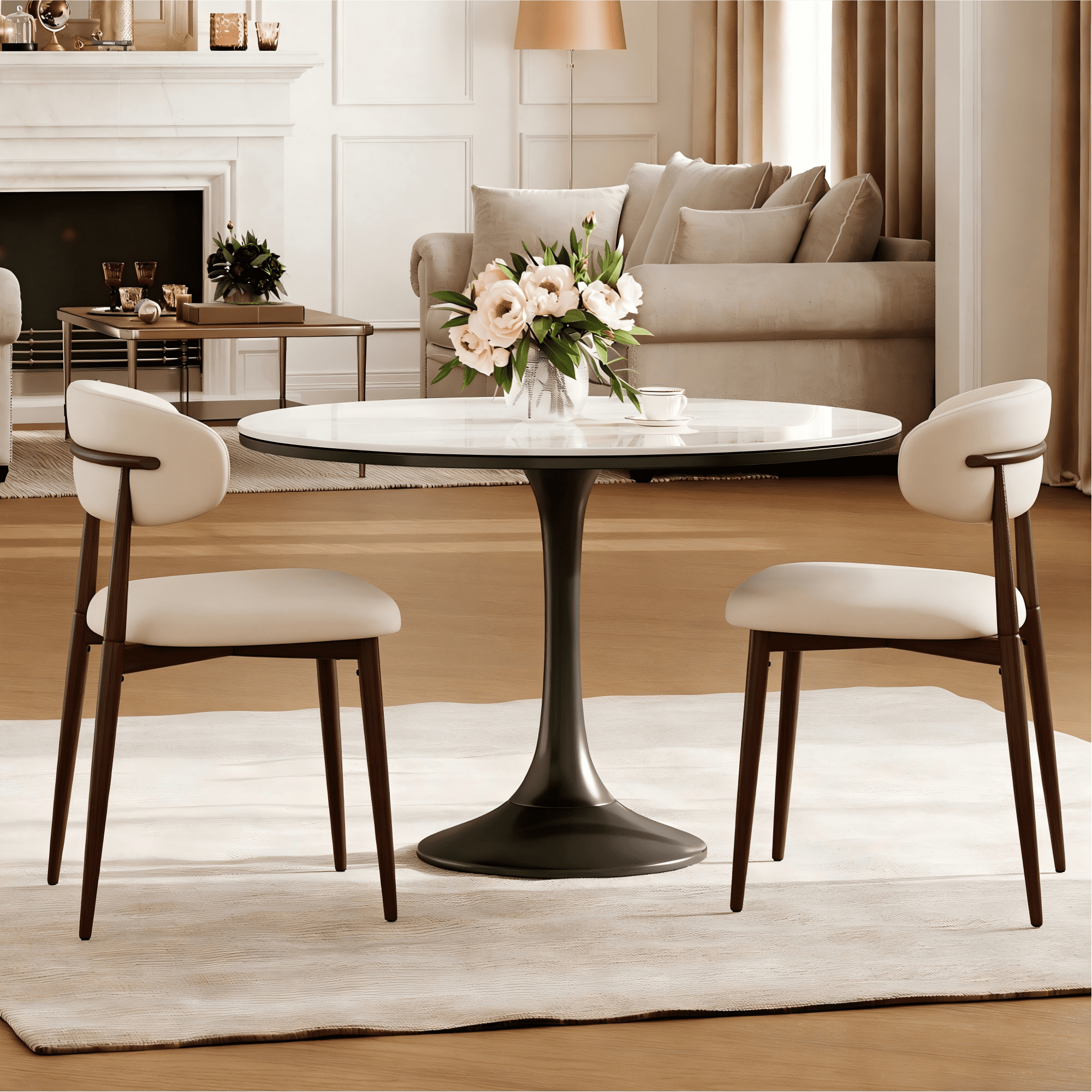 Dining Chairs Set of 2, Metal Kitchen Chairs with Upholstered Seat and Back, Modern Dining Room Chairs for Home and Cafe, Black Frame with Beige Seat