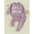 thumbnail image 2 of Bagilaanoe 2PCS Baby Clothing Sets Girls Casual Sweatsuits Toddler Letter Long Sleeve Sweatshirt Tops + Sweatpants 6M 12M 18M 24M 3T Kids Pants Set Fall Outfits, 2 of 9