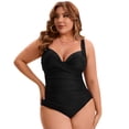 thumbnail image 7 of DARING DIVA Women's Plus 1 Piece Crisscross V-neck Swimsuit 1X Black, 7 of 7
