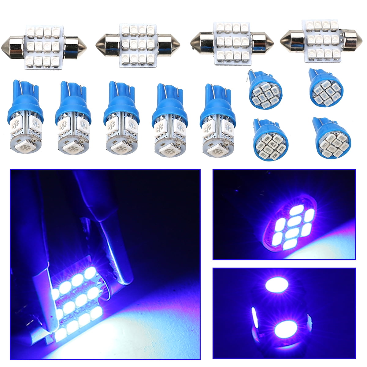13PCS T10 Blue LED Bulbs Car Interior & 31mm Map Dome License Plate Light Lamp 