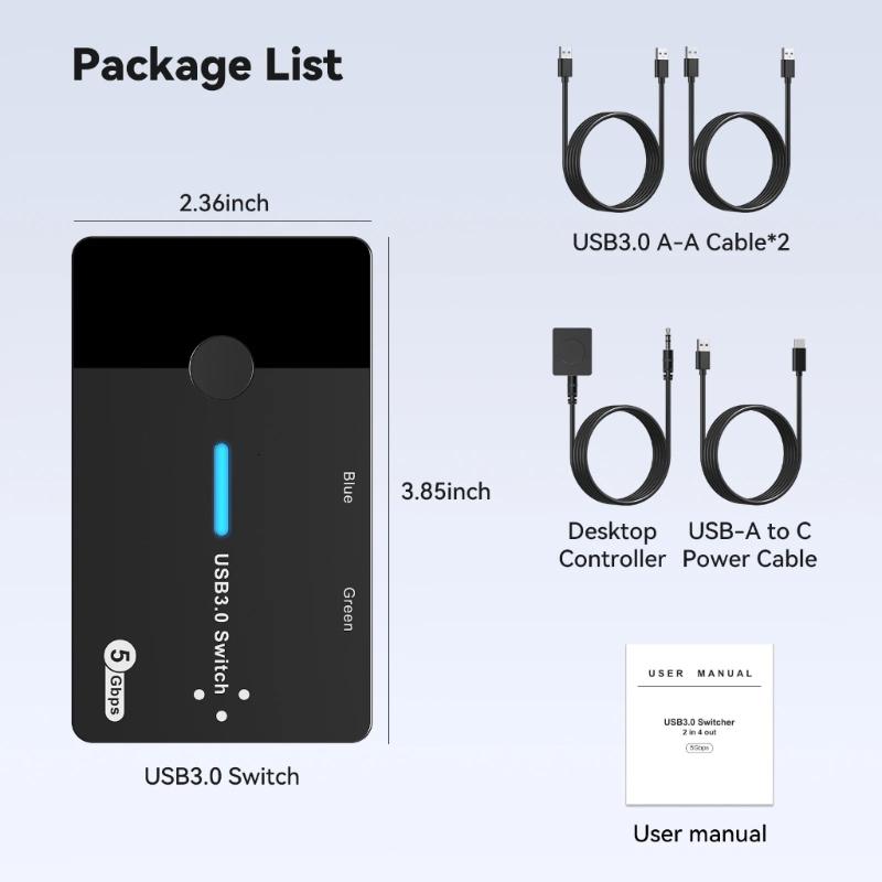 lanema USB3.0 Switcher 2 in 4 Out KVM Switcher Computer Laptop Sharing USB3.0 to Type C