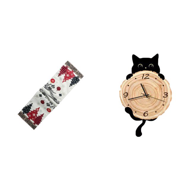Camino de mesa navideño,Camino de mesa navideño para la cocina de invierno,Reloj de pared,Reloj de pared decorativo para baño o dormitorio,Reloj de pared para gatos silencioso,sin