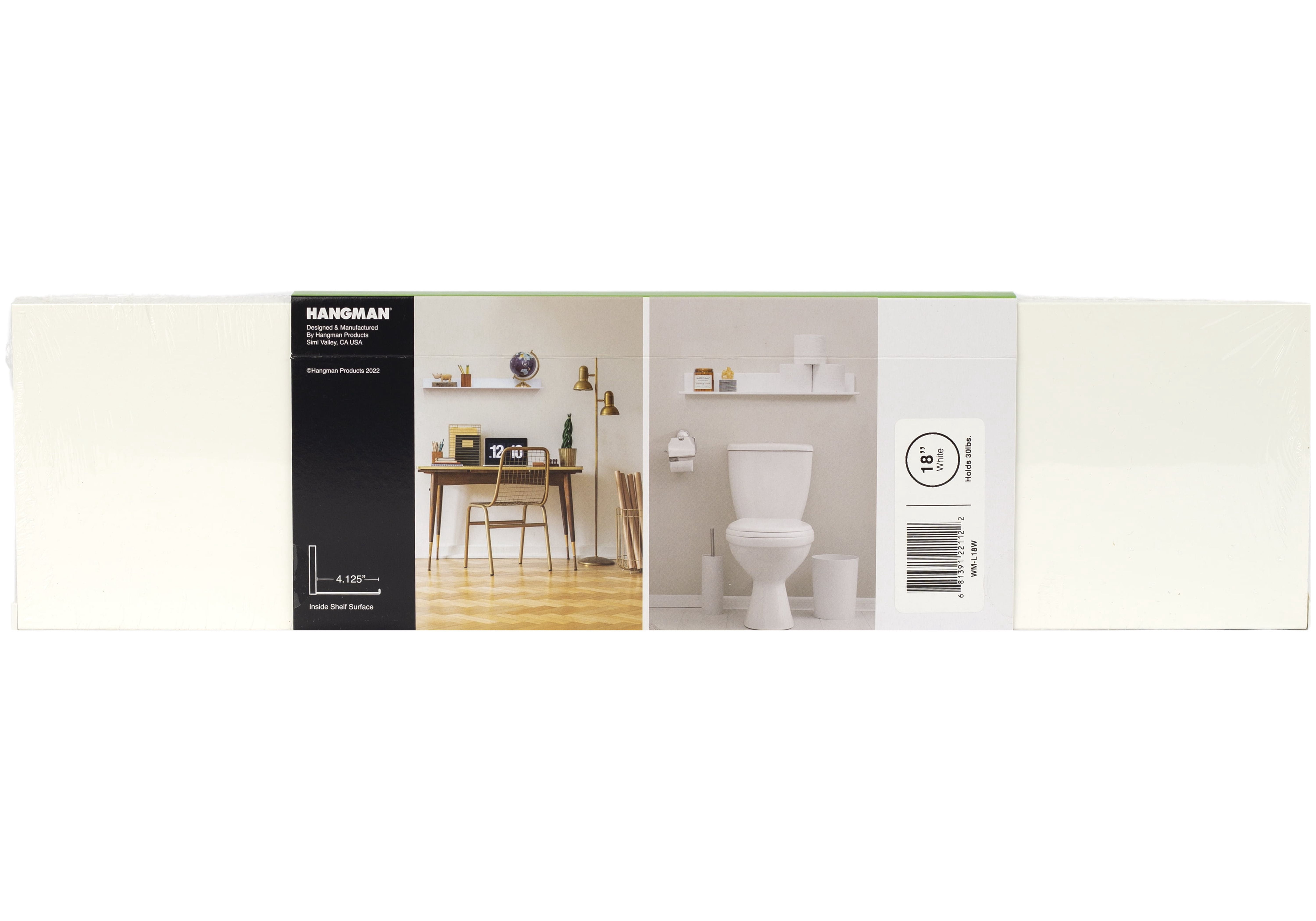 (2 pack) Hangman No Stud Floating Shelf - 18" - White - Aluminum - Level and Hardware Included - No Drills or Anchors Needed