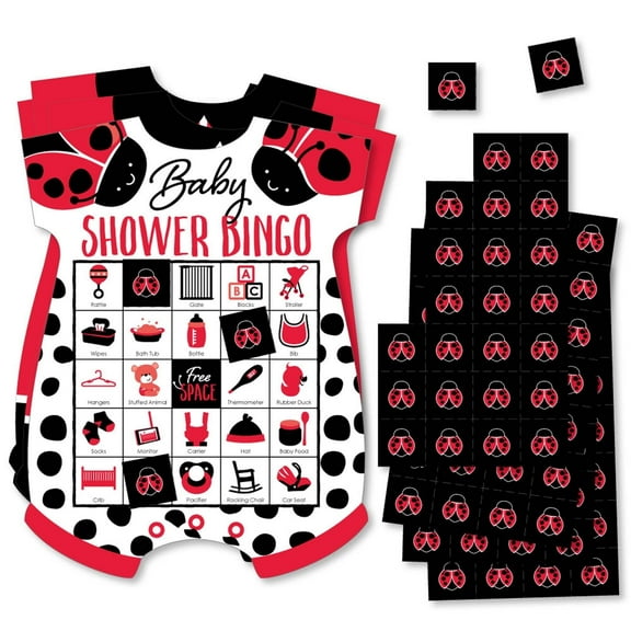 Big Dot of Happiness Happy Little Ladybug - Picture Bingo Cards and Markers - Baby Shower Shaped Bingo Game - Set of 18