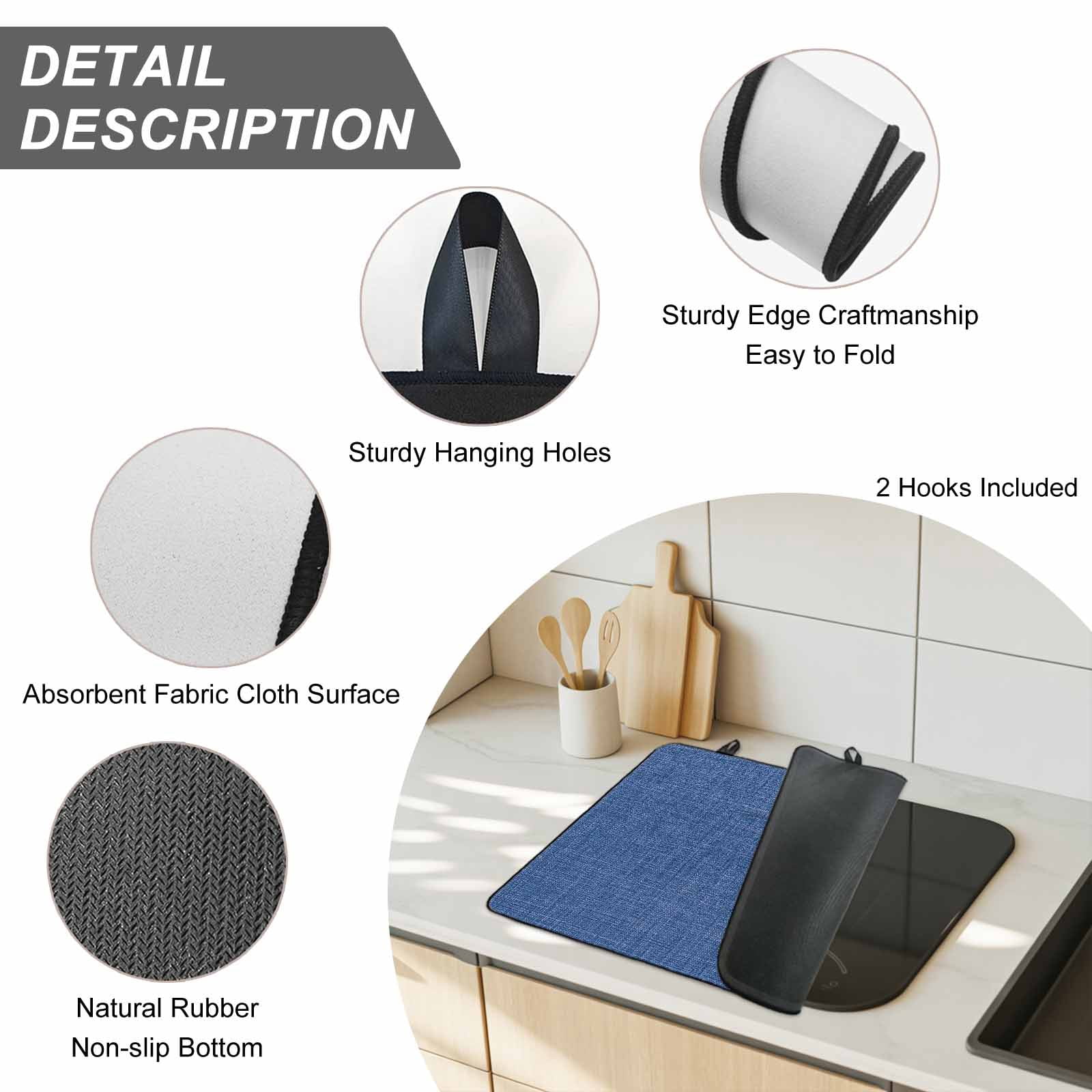 Navy Blue Stove Top Cover for Electric Stove, Heat-proof & Non Slip Glass Top Stove Cover Protector, Vintage Country Monochrome Farmhouse Kitchen Flat Cooktop Rubber Mat 28.5x20.5 Inches