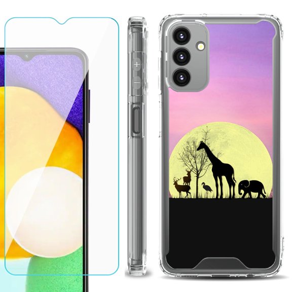 Shockproof Bumper Phone Case for Samsung Galaxy A13 5G, with Tempered Glass Screen Protector, by OneToughShield ® - Moonlight Safari