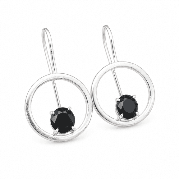 Elanzaa Jewels -925 Sterling Black Onyx Circle Drop Earrings for Women – Minimalist Geometric Dangle Earrings, Handmade Gemstone Jewelry Gift for Her