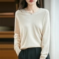 thumbnail image 4 of Women's V-Neck Hooded Knit Sweater, Soft Ribbed Pullover with Cozy Fleece Lining, Winter Warm Layering Piece for Casual Daily Wear, Comfortable Streetwear and Cold Weather Protection Beige L, 4 of 4
