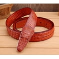thumbnail image 1 of Cinturón de piel antigua con hebilla de cocodrilo, color marrón y rojo, 1 of 5
