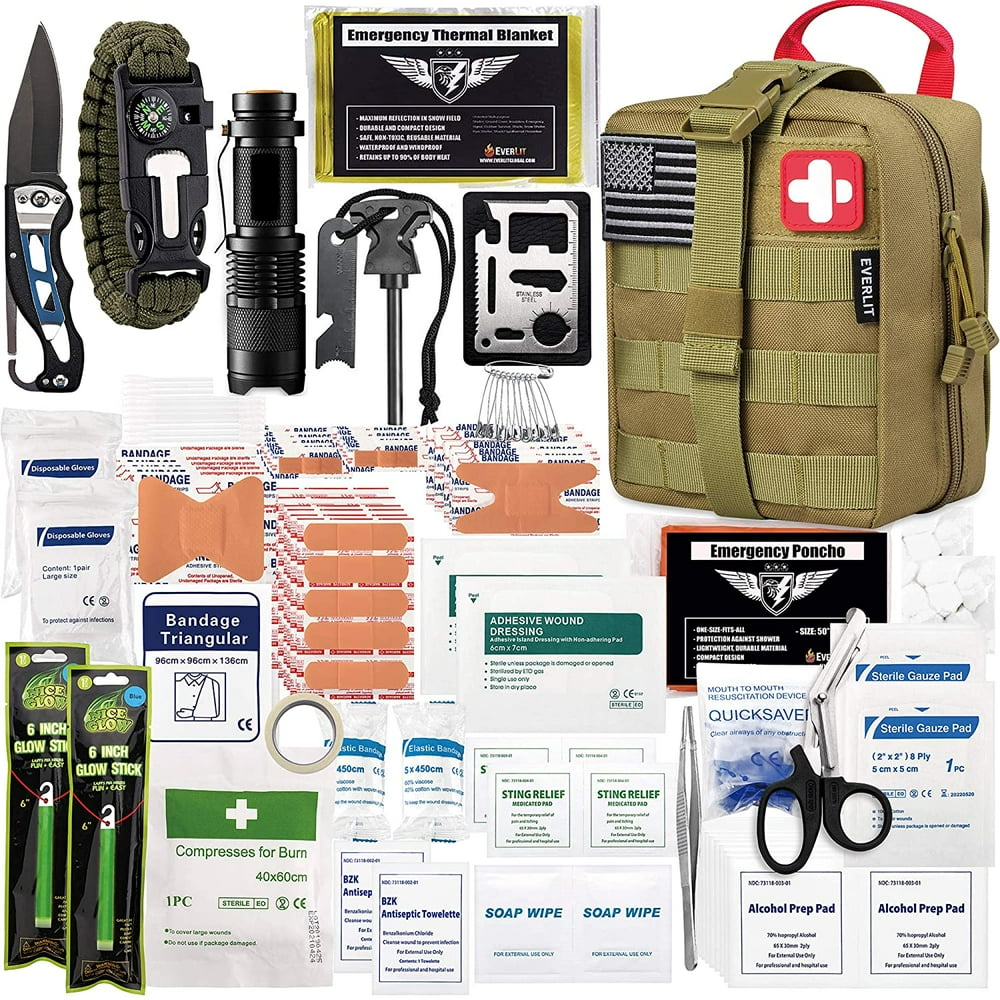 EVERLIT 250 Pieces Survival First Aid Kit IFAK Molle System Compatible
