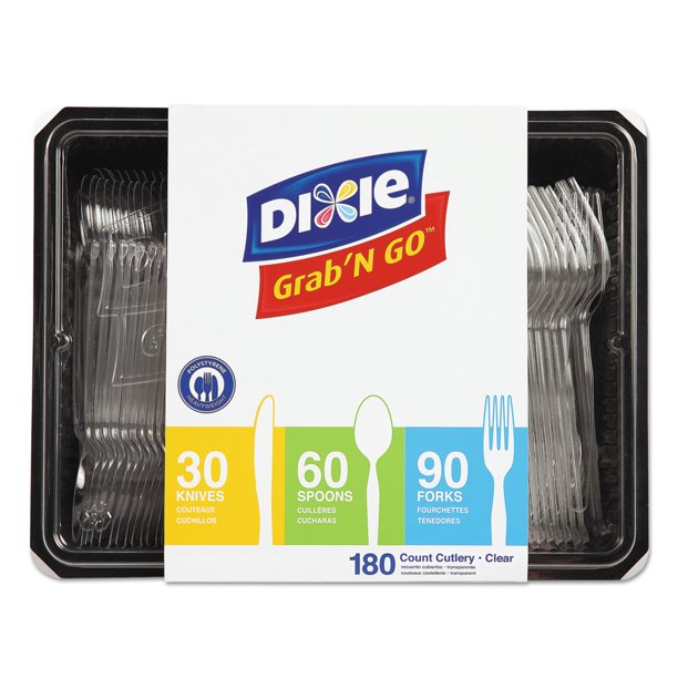 Dixie Combo Pack, Tray with Clear Plastic Utensils, 90 Forks, 30 Knives