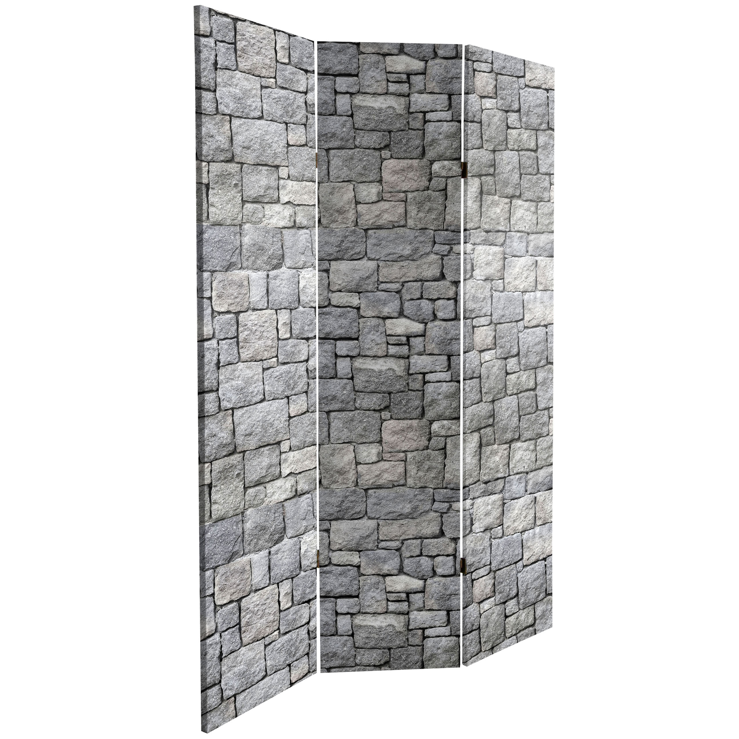 Red Lantern 6 ft. Tall Medieval Stone Room Divider - 3 Panels, Canvas, Grey