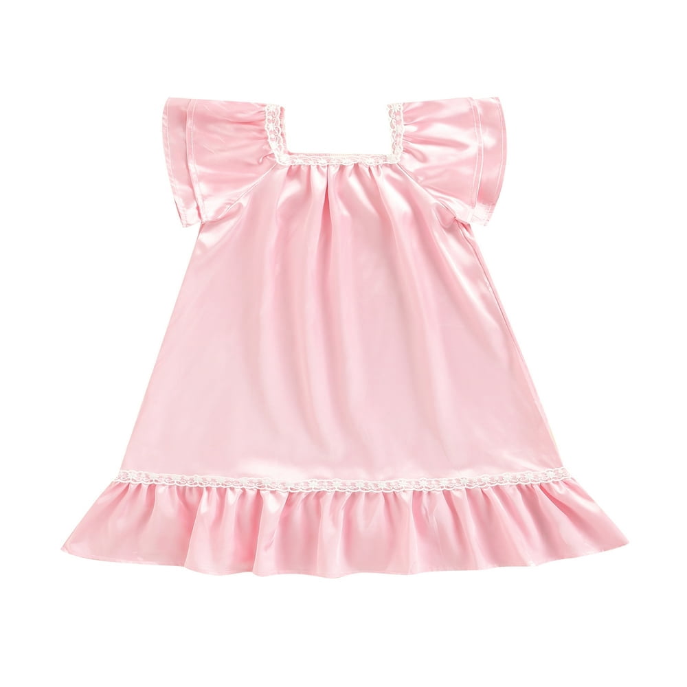 EIMELI Robe de Nuit pour Bébé Fille Manches Courtes Satin Décontracté Maison Dentelle Midi Été Printemps