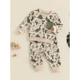 thumbnail image 4 of Toddler Baby Boys Fall Outfits 6 12 18 24 Months 2T 3T 4T Dinosaur Print Pocket Long Sleeve Sweatshirts and Long Pants 2Pcs Clothes Set, 4 of 9