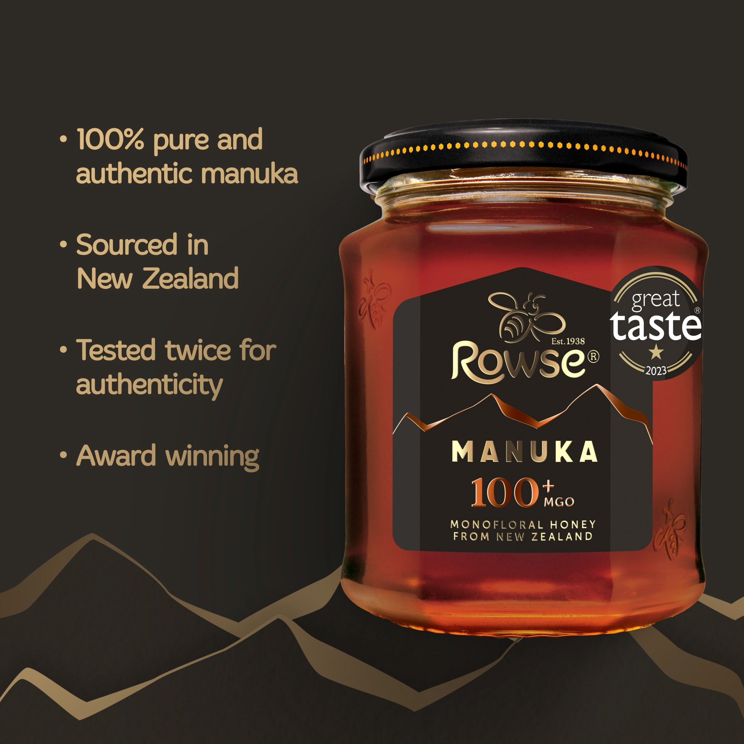 Rowse Authentic Manuka New Zealand Honey 100+ Mgo 225G, Imported from Britain