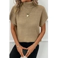 thumbnail image 4 of Women's Pale Khaki Turtleneck Textured Short Sleeve Sweater - [ZhiHiMeRi] | (US 12-14)L, 4 of 8