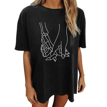 

Long Sleeve Shirts for Women Womens Long Sleeve Tops Women s Trendy Summer Crew Neck Drop Sleeves Leisure Short Sleeve Printed Tops Workout Tops Workout Tank Tops for Women Clearance Black L