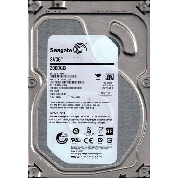Seagate ST3000VX000 P/N: 1CU166-500 F/W: CV22 3TB WU W1F