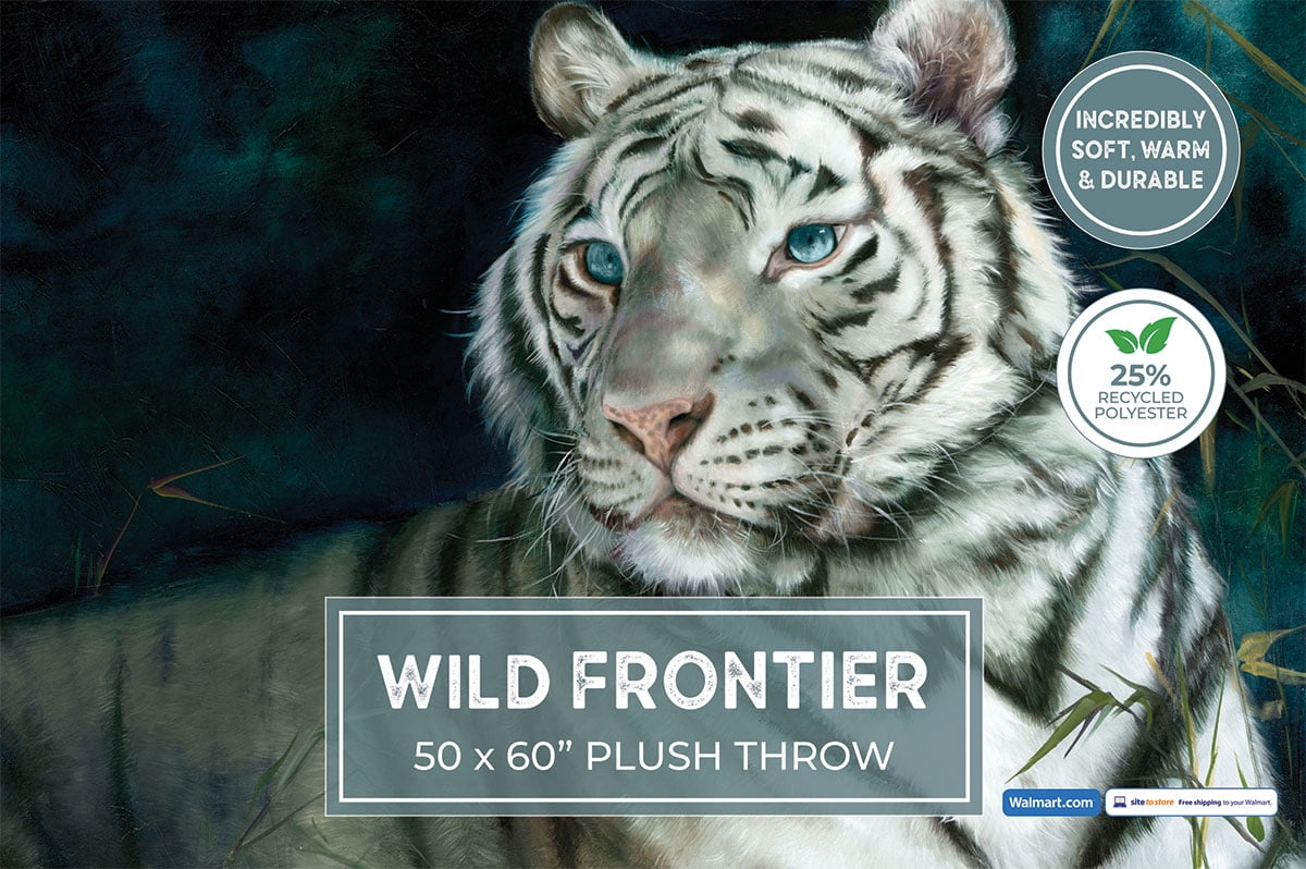 Wild Frontier 50X60 inch Wilderness Plush White Tiger Heavyweight Throw.