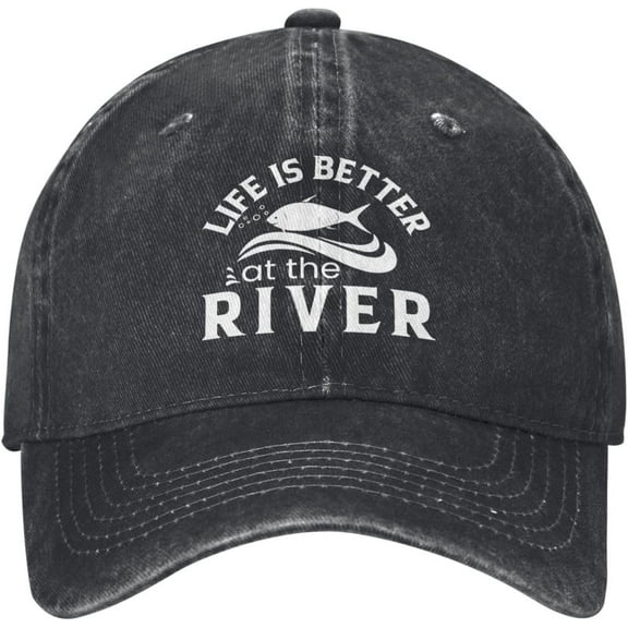 Life is Better On The River Hats Funny Dad Hat Adjustable Vintage for Men Women Baseball Cap Black
