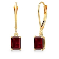 Gem Stone King 14K Yellow Gold Red Garnet Earrings for Women | 1.60 Cttw | Gemstone January Birthstone | Emerald Cut 6X4MM