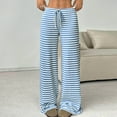 thumbnail image 5 of ABATAB Women's Summer Pants Summer Wide Leg Lounge Ribbed Pants Drawstring Elastic Waist Comfy Striped Trendy Clothes, 5 of 6